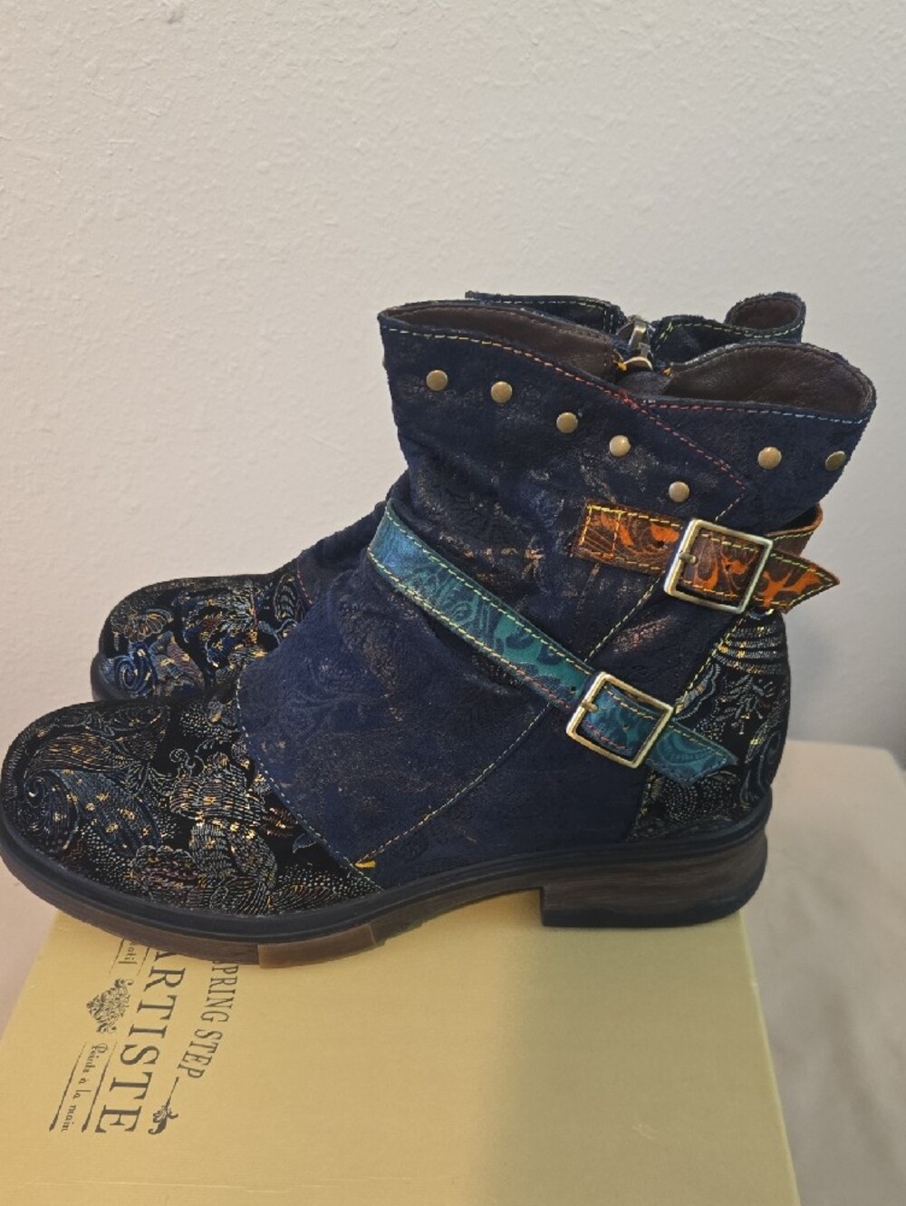 L'Artiste by Spring Step Navy Multicolor Buckle Ankle Boot - Picture 3 of 6